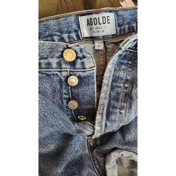 AGOLDE Shorts Womens 25 Distressed Denim High Rise Raw Hem Button Fly A026E-811 - Picture 4 of 7
